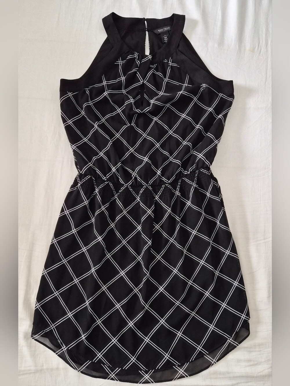 White House Black Market Black and White Windowpane Halter Mini Dress